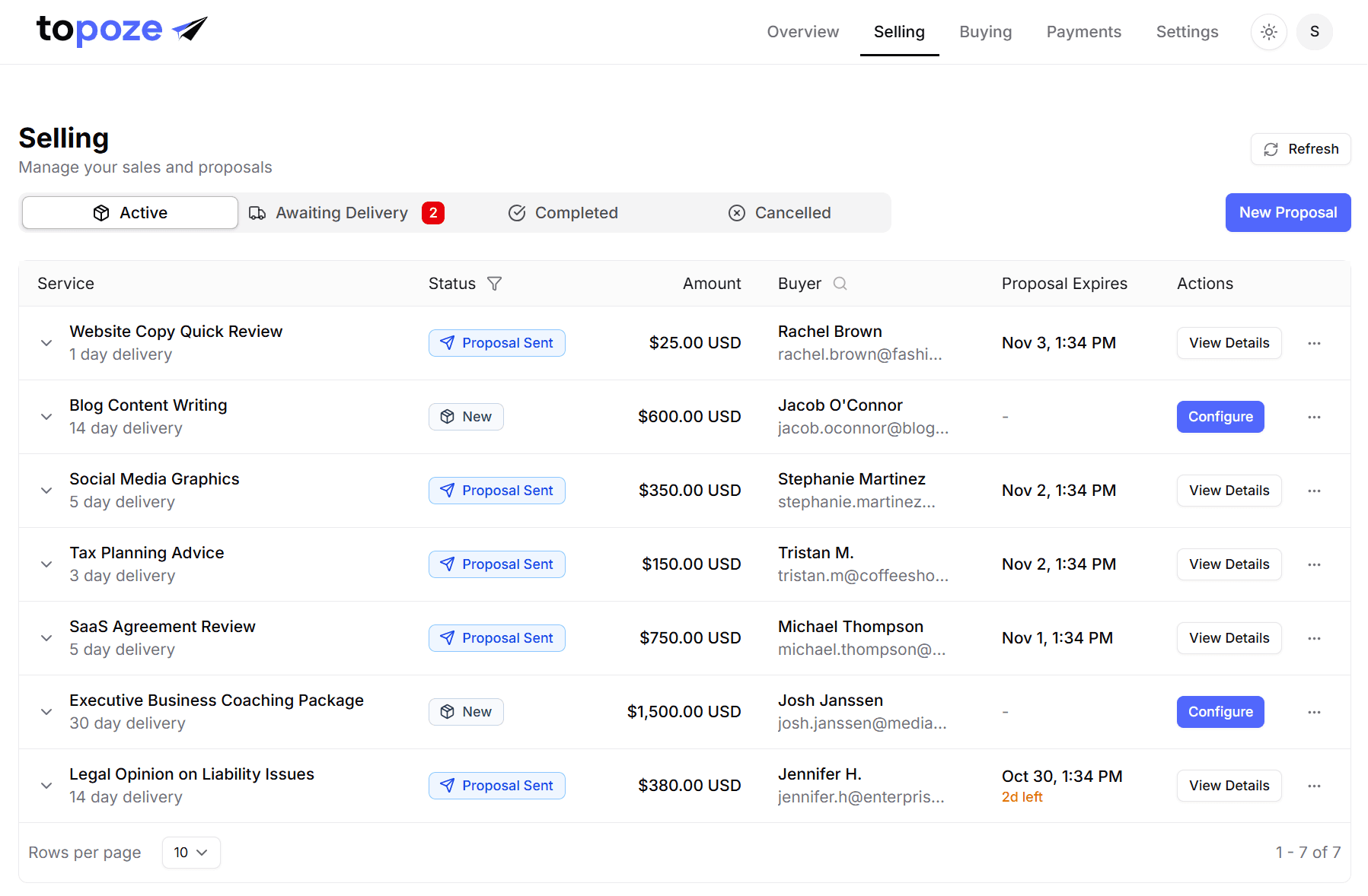 Topoze Dashboard - Manage proposals and payments